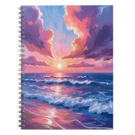 Wolkjesstrand Zonsondergang Oceaan Aquarel Notitieboek