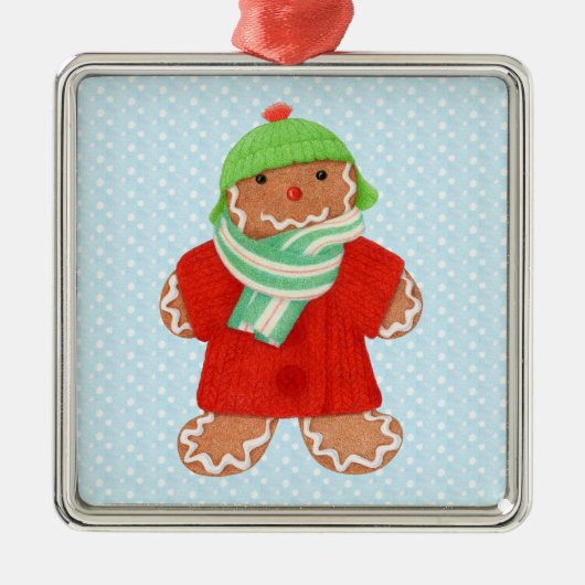 WOLLEN KERSTBROOD Premium vierkante kerstbal / Sne Metalen Ornament (Voorkant)