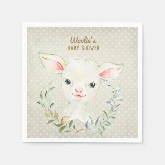 Wollie Lambert Schattige Lamb Napkin - Baby shower Servet (Voorkant)