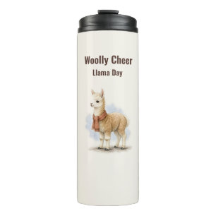 Wollige Kerst Nationale Llama Dag Thermosbeker