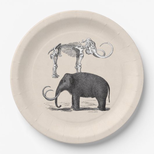Wollige Mammoth Prehistorische Olifant en Skelet Papieren Bordje (Voorkant)
