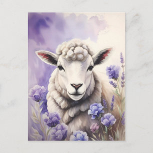 Wollige Schapen En Lavendelbloemen Aquarel Briefkaart
