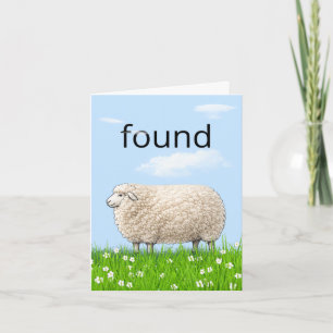 Wollige Schapen In Gras met "Gevonden" Tekst Kaart