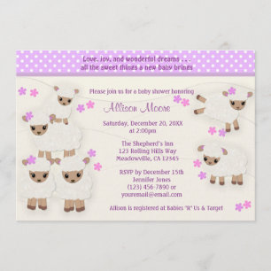 Wolly Sheeps LAMB Baby shower nodigde lavender uit Kaart