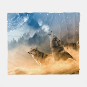 Wolven die bij een Volle maan huilen Fleece Deken