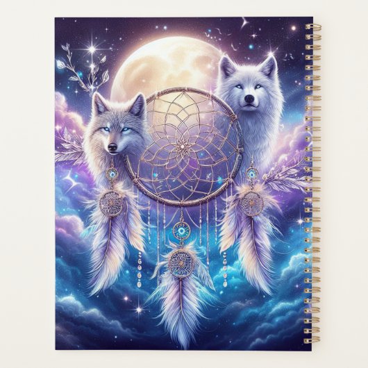 Wolven en de maan met een Dreamcatcher Planner (Achterkant)
