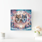 Wolven en dromenvangers vierkante klok (Huis)