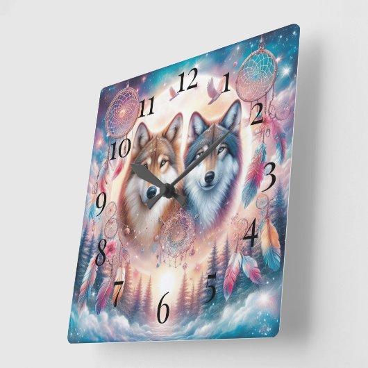 Wolven en dromenvangers vierkante klok (Hoek)