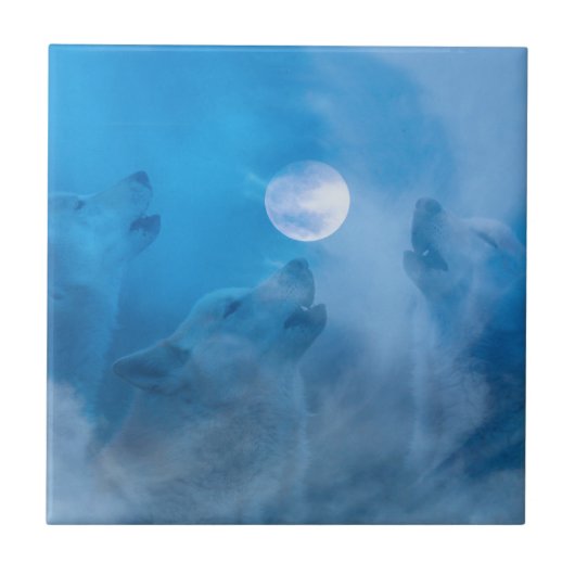 Wolven en Moon Native American Gifts Tegeltje (Voorkant)