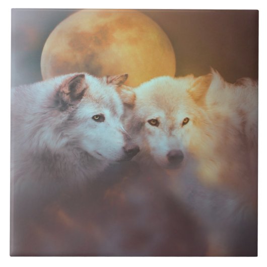 Wolven en Moon Surreal Fine Art Tegeltje (Voorkant)