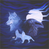 Wolven en raaf bij volle maan sticker (Voorkant)