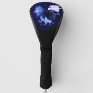 Wolven en Raaf met volle maan Golfheadcover