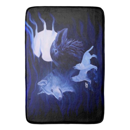 Wolven en Raven met volle maan Badmat (Voorkant Verticaal)