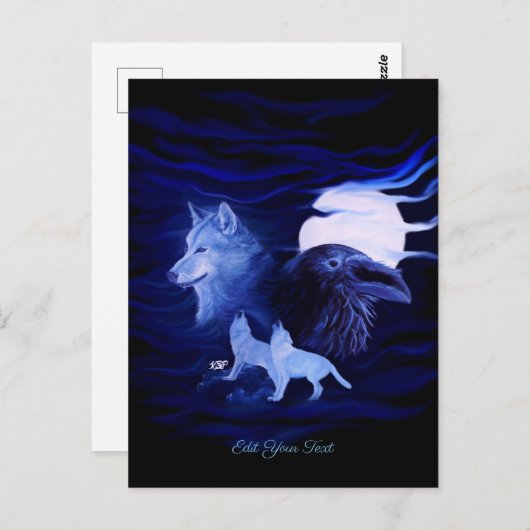Wolven en Raven met volle maan Briefkaart (Voorkant / Achterkant)