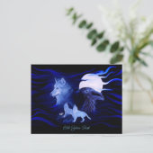 Wolven en Raven met volle maan Briefkaart (Staand voorkant)