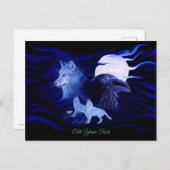 Wolven en Raven met volle maan Briefkaart (Voorkant / Achterkant)