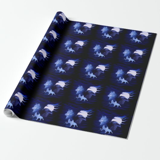 Wolven en Raven met volle maan Cadeaupapier (Uitgerold)