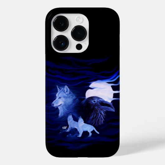 Wolven en Raven met volle maan Case-Mate iPhone Case (Achterkant)