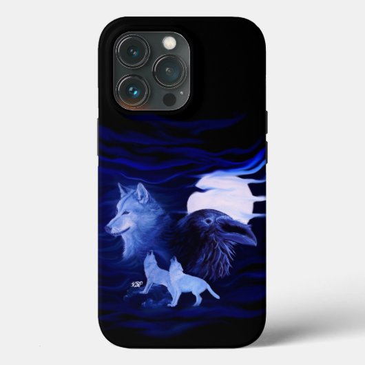 Wolven en Raven met volle maan Case-Mate iPhone Case (Achterkant)