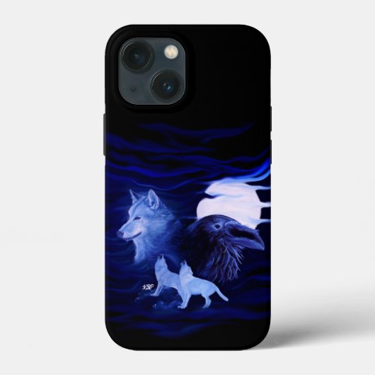Wolven en Raven met volle maan Case-Mate iPhone Case (Achterkant)