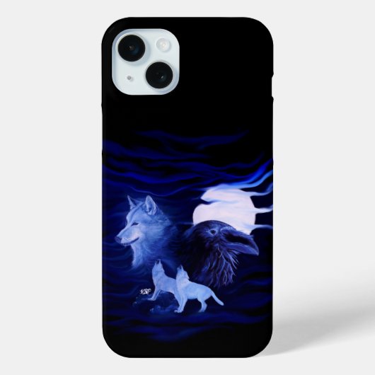 Wolven en Raven met volle maan Case-Mate iPhone Case (Achterkant)