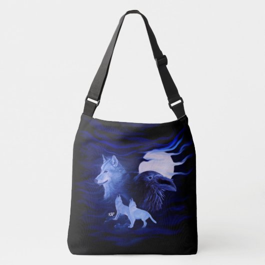 Wolven en Raven met volle maan Crossbody Tas (Voorkant)