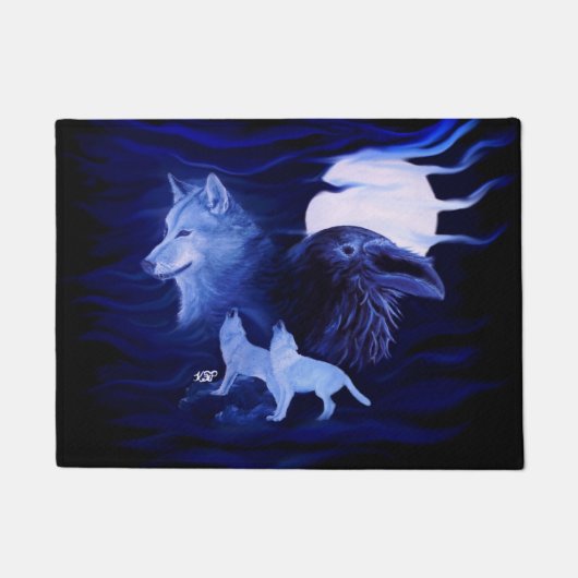 Wolven en Raven met volle maan Deurmat (Voorkant)