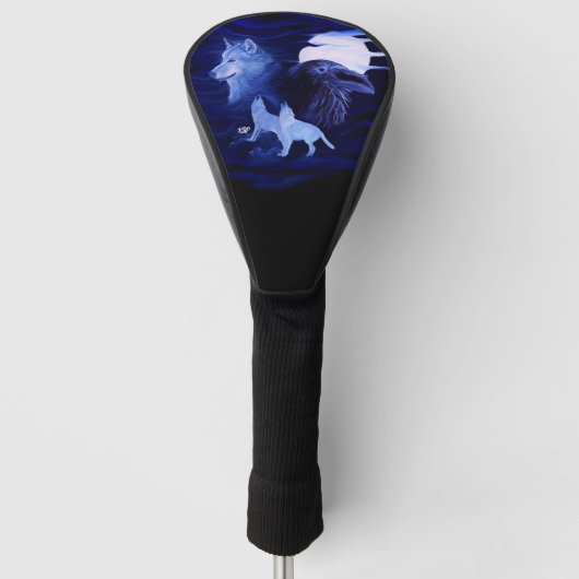 Wolven en Raven met volle maan Golfheadcover (Voorkant)