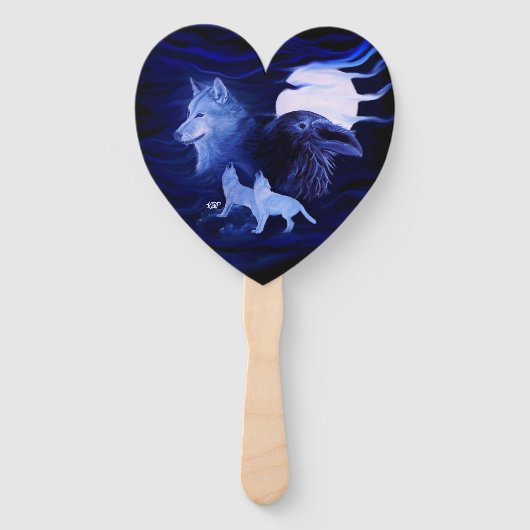 Wolven en Raven met volle maan Handwaaier (Achterkant)