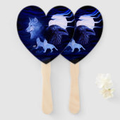 Wolven en Raven met volle maan Handwaaier (Voorkant en achterkant)