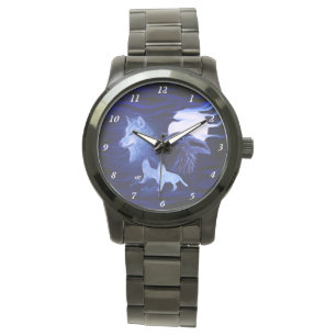 Wolven en Raven met volle maan Horloge