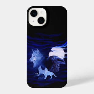 Wolven en Raven met volle maan iPhone 14 Hoesje