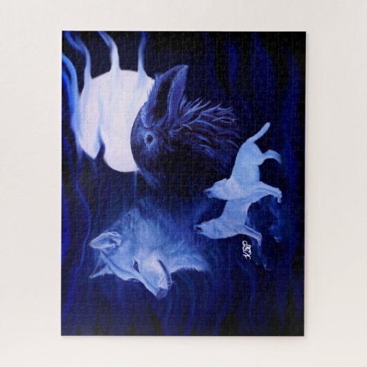 Wolven en Raven met volle maan Legpuzzel (Verticaal)