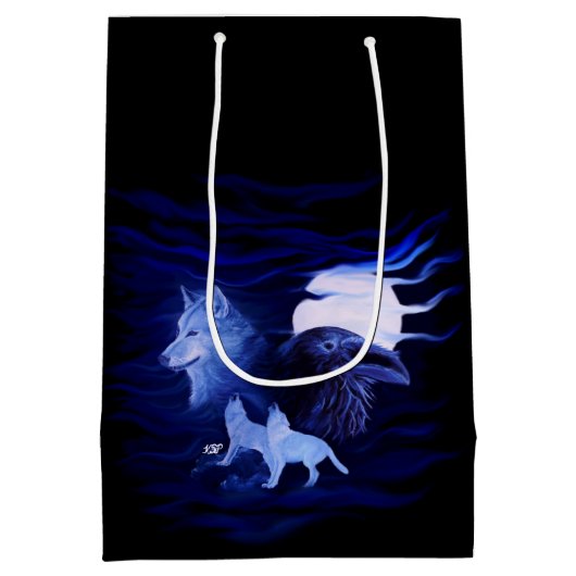 Wolven en Raven met volle maan Medium Cadeauzakje (Achterkant)