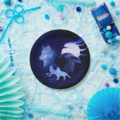 Wolven en Raven met volle maan Papieren Bordje (Feest)