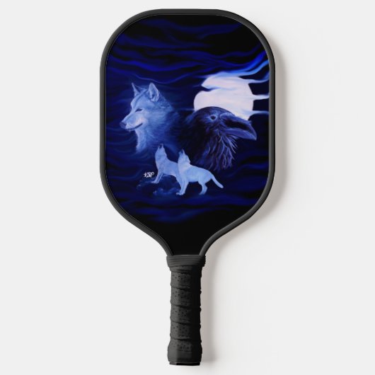 Wolven en Raven met volle maan Pickleball Paddle (Achterkant)