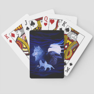 Wolven en Raven met volle maan Pokerkaarten