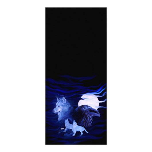 Wolven en Raven met volle maan Reclamekaart (Voorkant)