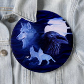 Wolven en Raven met volle maan Ronde Button 6,0 Cm (In situ)