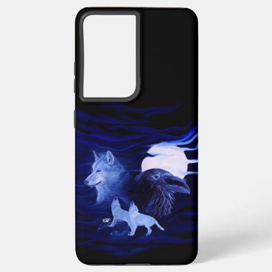 Wolven en Raven met volle maan Samsung Galaxy Hoesje (Achterkant)
