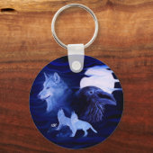 Wolven en Raven met volle maan Sleutelhanger (Voorkant)