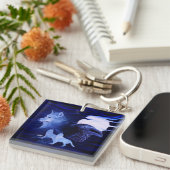 Wolven en Raven met volle maan Sleutelhanger (Voorkant Rechts)