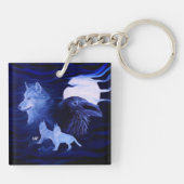 Wolven en Raven met volle maan Sleutelhanger (Achterkant)