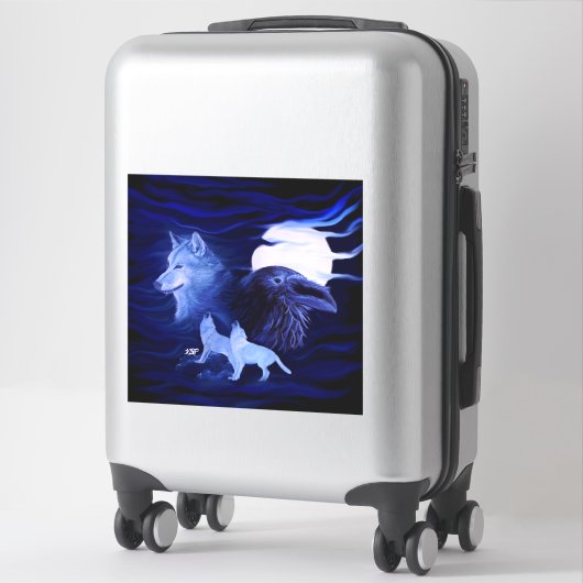 Wolven en Raven met volle maan Sticker (Koffer)