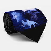 Wolven en Raven met volle maan Stropdas (Opgerold)