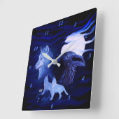 Wolven en Raven met volle maan Vierkante Klok (Hoek)