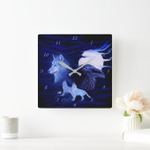 Wolven en Raven met volle maan Vierkante Klok (Huis)