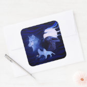 Wolven en Raven met volle maan Vierkante Sticker (Envelop)