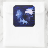 Wolven en Raven met volle maan Vierkante Sticker (Tas)