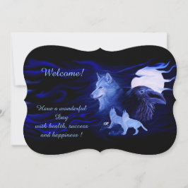 Wolven en Raven met volle maan, voeg Jouw tekst to Kaart